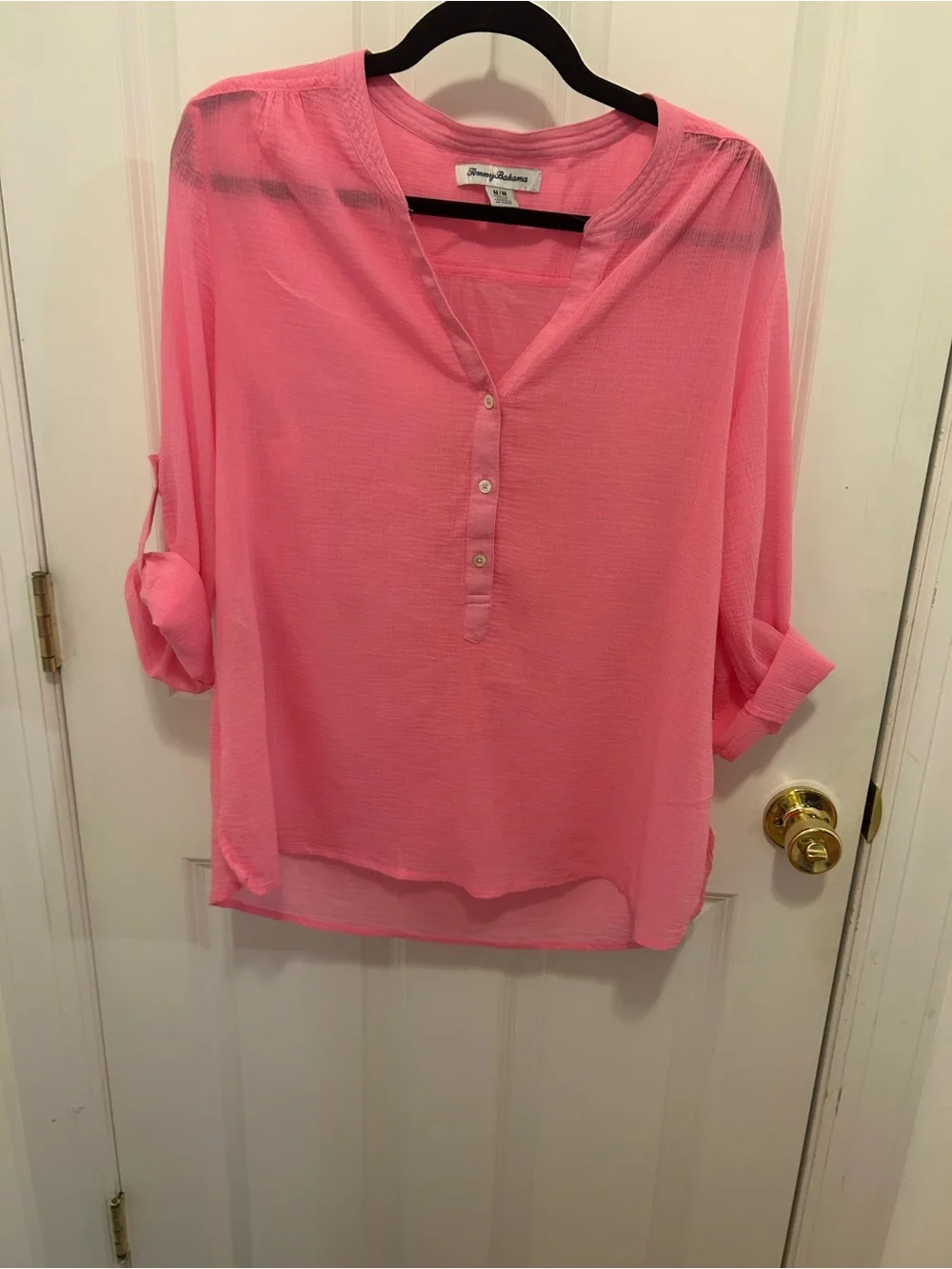 Tommy Bahama Pink Split-Neck Roll-Tab Tunic